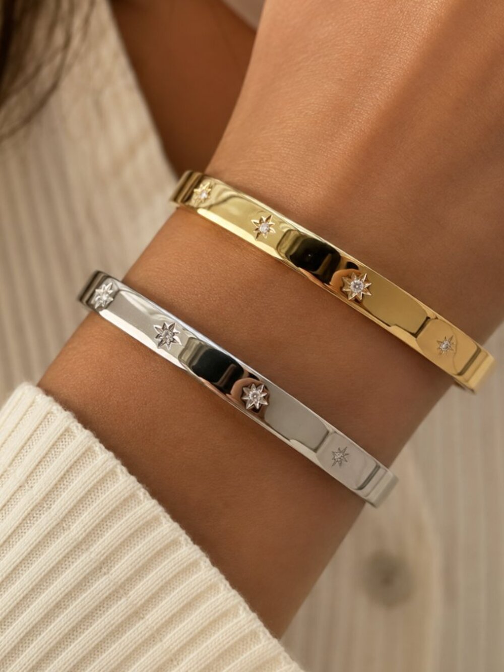 925 Sterling Silver Cuff Bracelet Star Bracelet Celestial Bangle Bracelet
